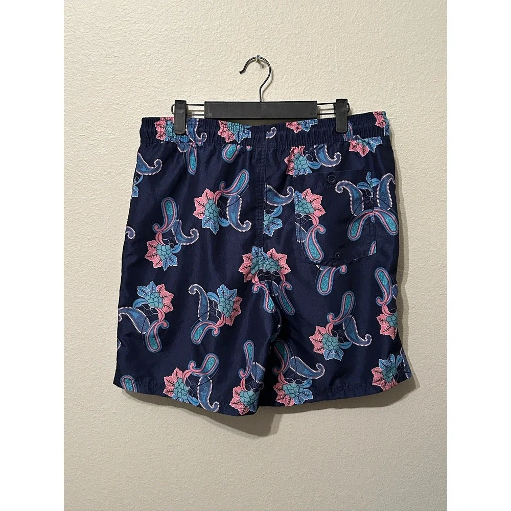 Original Use Mens Floral Paisley Swim Trunks‎ Navy Blue Pink Teal Size Medium